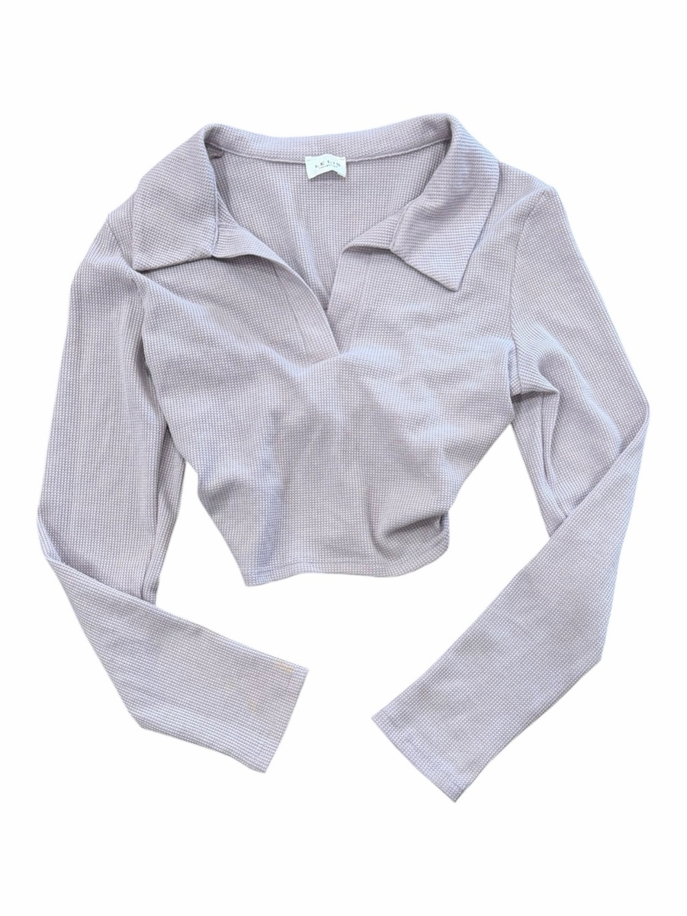 Le Lis Lavender Cropped Waffle Knit Open Back Polo Top S